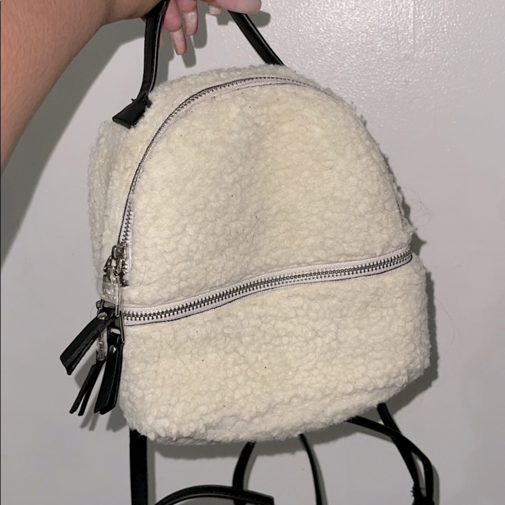 Furry white mini book bag